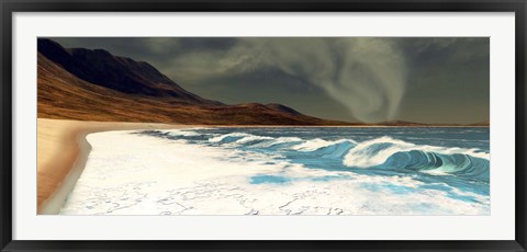 Framed White surf comes into shore from a waterspout Print