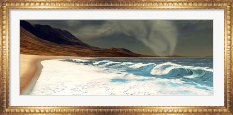 Framed White surf comes into shore from a waterspout Print
