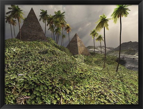 Framed Two pyramids sit majestically among the surrounding jungle Print