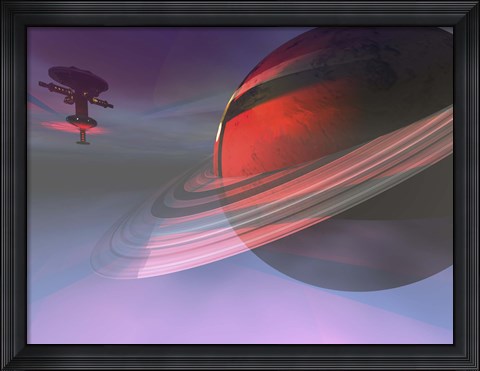 Framed Prism effects from a space station light up a nearby planet Print