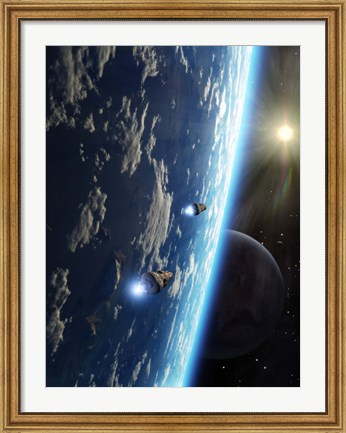 Framed Two survey craft orbit a terrestrial type planet Print