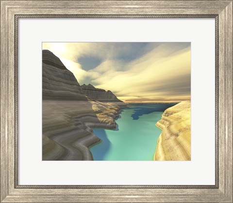 Framed blue shadow falls across the turquoise river waters of this canyon Print