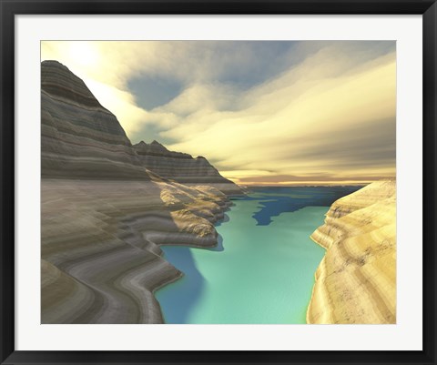 Framed blue shadow falls across the turquoise river waters of this canyon Print