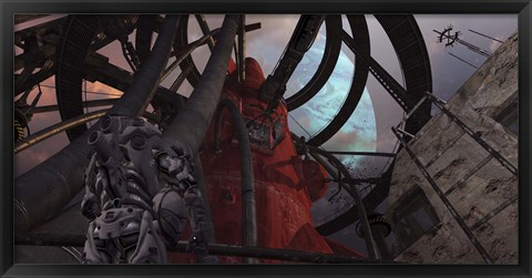 Framed pilot looks up at his ride to the stars Print