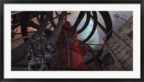 Framed pilot looks up at his ride to the stars Print