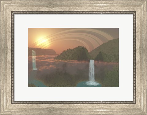 Framed Lush tropical jungle, river systems and waterfalls on an alien planet Print