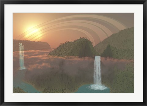 Framed Lush tropical jungle, river systems and waterfalls on an alien planet Print