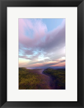 Framed dry riverbed winds its way down through a wilderness area Print