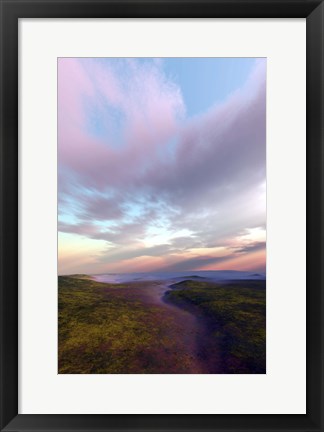 Framed dry riverbed winds its way down through a wilderness area Print