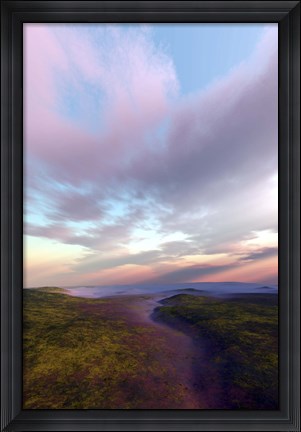 Framed dry riverbed winds its way down through a wilderness area Print