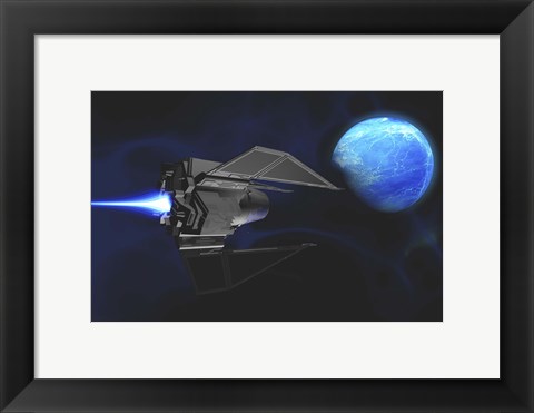Framed small spacecraft from Earth reaches a water planet after many light years Print