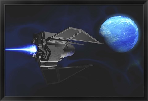 Framed small spacecraft from Earth reaches a water planet after many light years Print