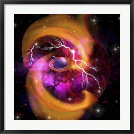 Framed Evolution of planet building with surrounding cosmic dust and electrical charges Print