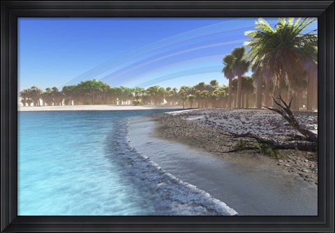 Framed rainbow after a rain fills the sky of this tropical beach Print
