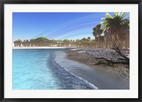 Framed rainbow after a rain fills the sky of this tropical beach Print