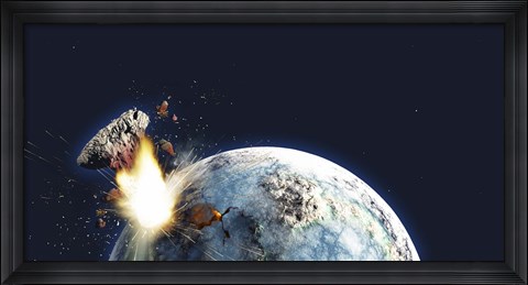 Framed Apocalyptic illustration of Earth exploding from the inside Print