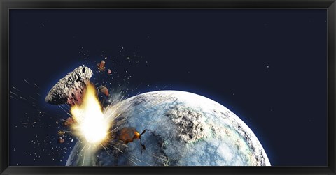 Framed Apocalyptic illustration of Earth exploding from the inside Print