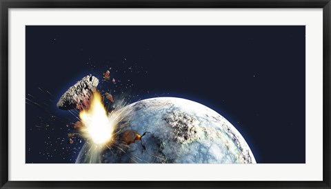 Framed Apocalyptic illustration of Earth exploding from the inside Print