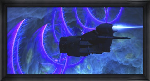 Framed spaceship flies near a cosmic string from the formation of the universe Print
