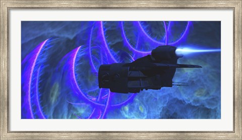 Framed spaceship flies near a cosmic string from the formation of the universe Print