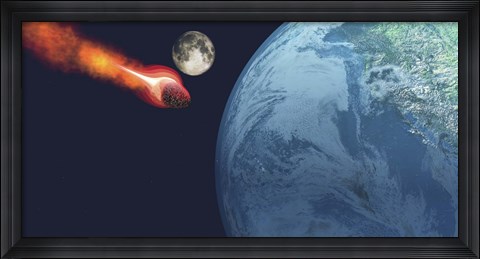 Framed Earth is about to be hit by an unknown white hot asteroid Print