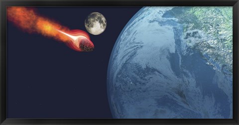 Framed Earth is about to be hit by an unknown white hot asteroid Print