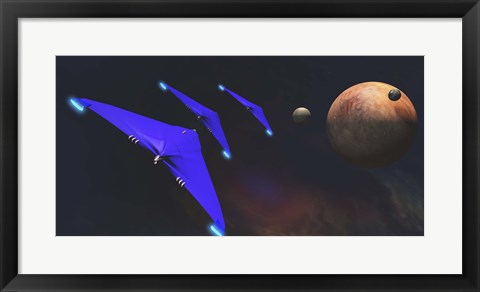 Framed Three spaceships from Earth travel to a planet near the Crab Nebula Print