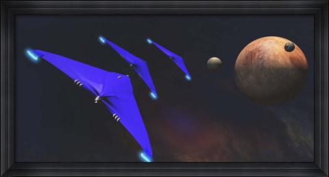 Framed Three spaceships from Earth travel to a planet near the Crab Nebula Print