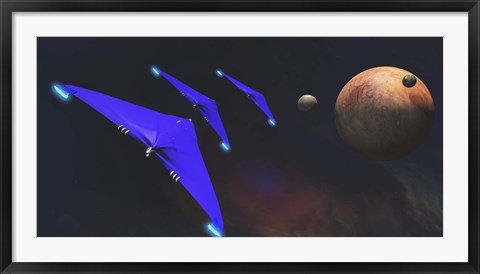 Framed Three spaceships from Earth travel to a planet near the Crab Nebula Print