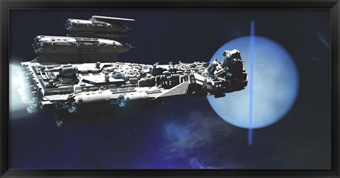 Framed exploratory spaceship from Earth comes to investigate the planet of Neptune Print