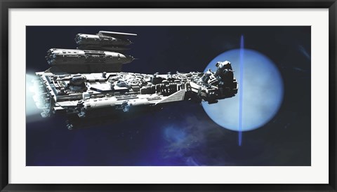 Framed exploratory spaceship from Earth comes to investigate the planet of Neptune Print