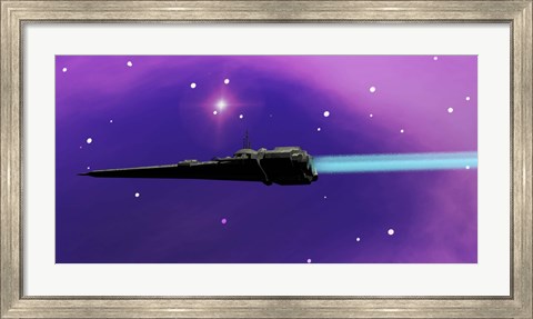 Framed spaceship blazes its way through space with ion propulsion Print