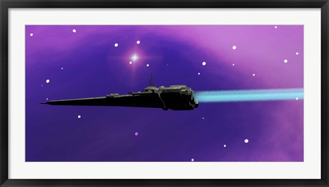 Framed spaceship blazes its way through space with ion propulsion Print