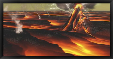 Framed Volcanic eruption on an alien planet Print