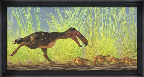 Framed large Kalenken flightless terror bird hunting smaller Eurohippus Print