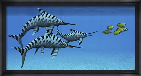 Framed group of fast swimming Eurhinosaurus marine reptiles Print