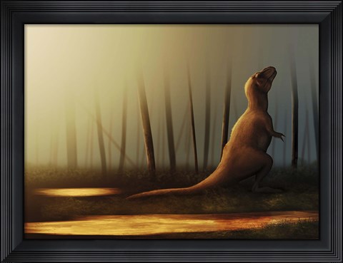 Framed Tyrannosaurus rex sunbathing after the rain Print