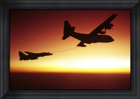 Framed US Navy F-14A Tomcat aerial refueling from a KC-130 Hercules Print