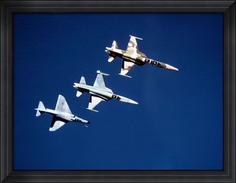 Framed Two F-5 Tiger II&#39;s and an A-4E Skyhawk in flight above the Pacific Ocean Print