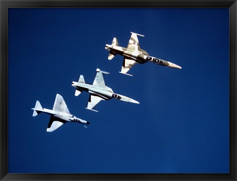 Framed Two F-5 Tiger II&#39;s and an A-4E Skyhawk in flight above the Pacific Ocean Print