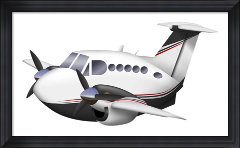 Framed Cartoon illustration of a Beechcraft King Air Print