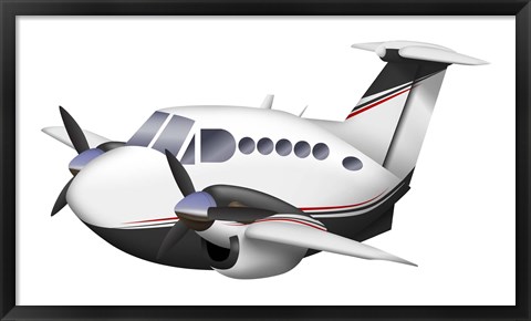 Framed Cartoon illustration of a Beechcraft King Air Print