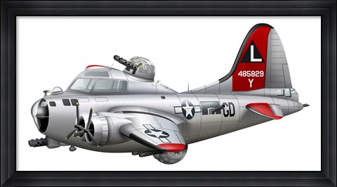 Framed Cartoon illustration of a Boeing B-17 Flying Fortress Print