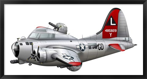 Framed Cartoon illustration of a Boeing B-17 Flying Fortress Print