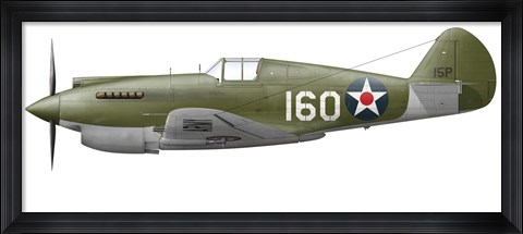 Framed Illustration of a Curtis P-40 Warhawk Print