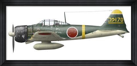 Framed Illustration of a Mitsubishi A6M2 Zero fighter plane Print