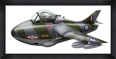 Framed Cartoon illustration of a Royal Air Force Hawker Hunter F6 Print