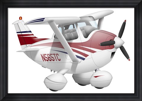Framed Cartoon illustration of a Cessna 182 aeroplane Print