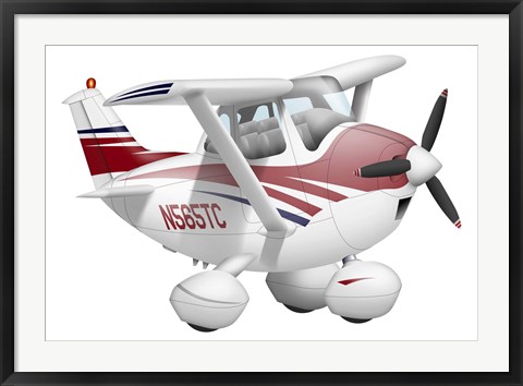 Framed Cartoon illustration of a Cessna 182 aeroplane Print