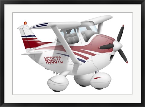 Framed Cartoon illustration of a Cessna 182 aeroplane Print